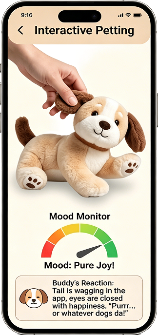Interactive petting app screen