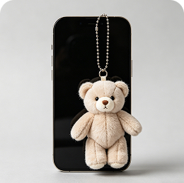 The Bear AI plush phone charm